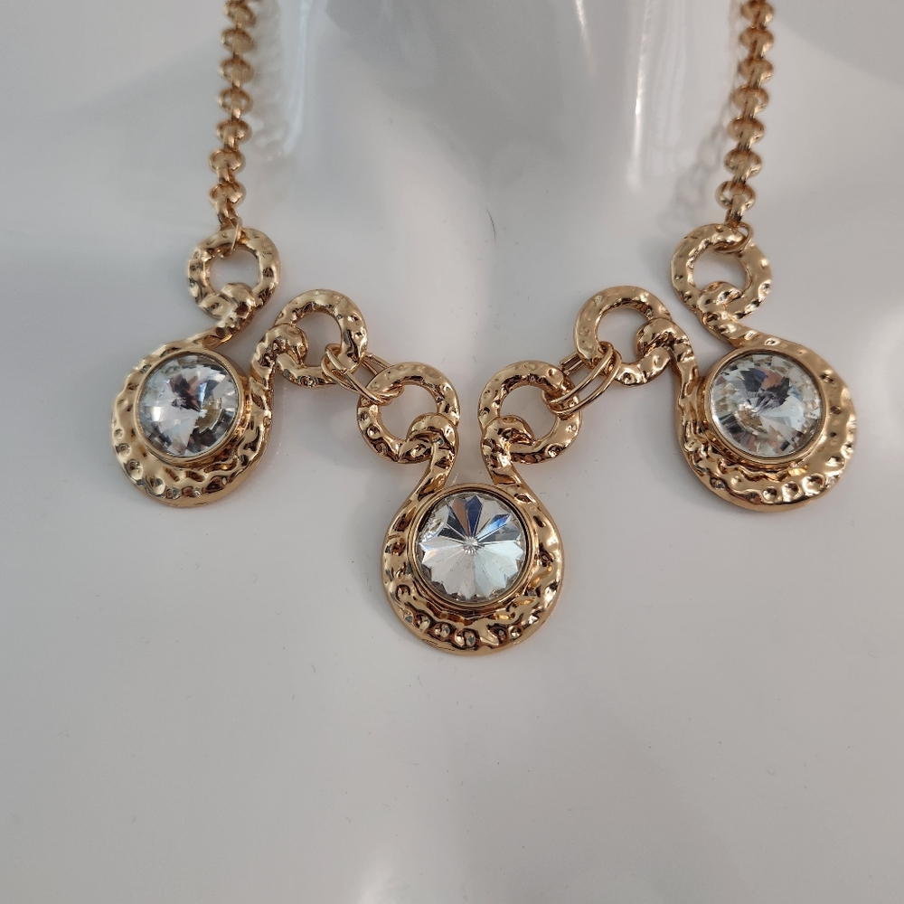 Paparazzi Gold Triple Gem Statement Necklace - Picture 3 of 7
